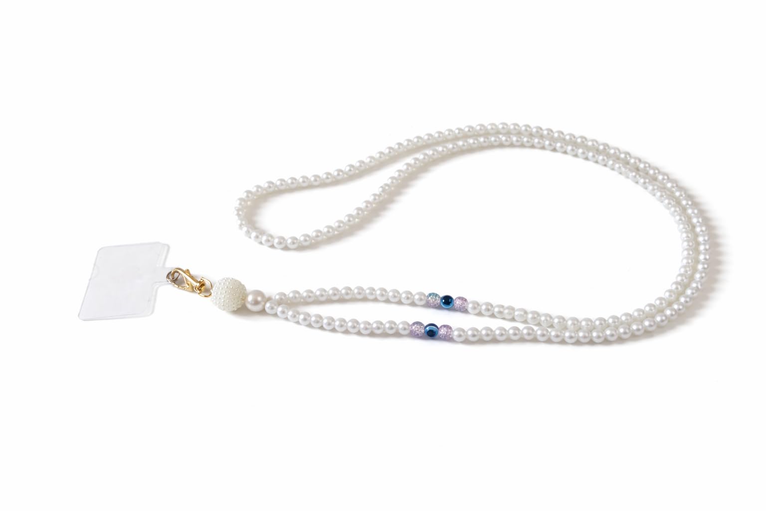 Mobile Phone Pearl Crossbody Lanyard Charm with Blue Accent Beads, Trendy Wearable Phone Strap with Gold Clasp-image-5