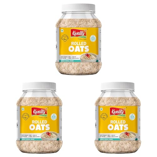 Image of Kwality Rolled Oats Jar 1kg | Wholegrain Oatmeal for Healthy Breakfast | High Fiber & Protein | Gluten-Free | No Added Sugar | Weight Management Friendly | Quick Cooking in 5-8 Minutes (Pack of 3)