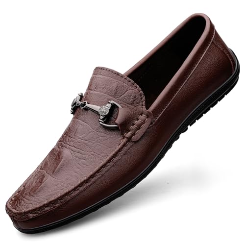 Mocasines de vestir de piel auténtica para hombre, mocasines casuales de moda para uso diario, Brown, 42.5 EU