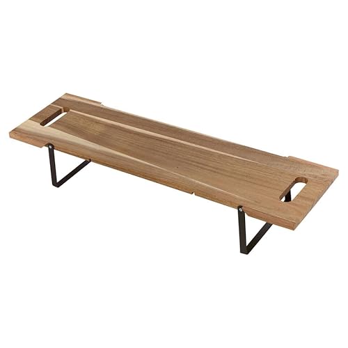 URBNLIVING Large Acacia Wooden Serving Tray with Metal Legs & Handles - 67cm Modern Decorative Platter for Appetizers, Meats, Snacks, Desserts – Rustic Party Centerpiece - Hand Wash Only - Image 2