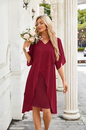 Image of Hanna Nikole Womens Plus Size Chiffon Cocktail Dress Ruffle 3 /4 Sleeve Wedding Guest Party Dresses with High Low Hem