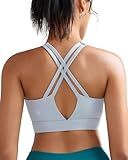 RUNNING GIRL Sports Bra for Women High Support, Molded Cup High Impact Sports Bras with Sewn in Pads Strappy Running Bra(3126 Silver Grey M)