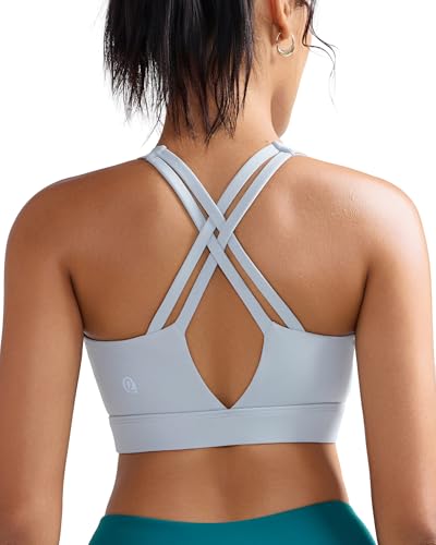 RUNNING GIRL Sports Bra for Women High Support, Molded Cup High Impact Sports Bras with Sewn in Pads Strappy Running Bra(3126 Silver Grey M)