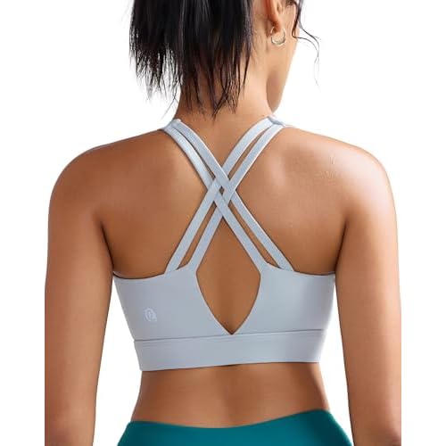RUNNING GIRL Sports Bra for Women High Support, Molded Cup High Impact Sports Bras with Sewn in Pads Strappy Running Bra Silver Grey XX-Large