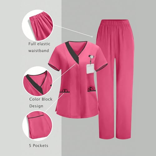 Image of 2026 Scrub for Cleaning Jobs Uniform, Multi Pockets Scrubs for Women Sets, V-Neck Top & Straight Leg Pants Scrubs Set