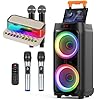 JYX 24 Big Karaoke Machine & Mini Karaoke Machine with 4 Wireless Microphones, for Adults & Kids, Home Party Meeting Garhering Outdoor