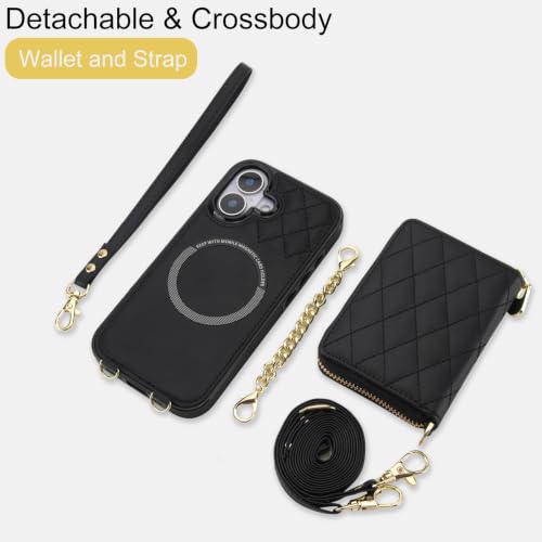 Housse iPhone 17 magnétique détachable noire en cuir avec porte-cartes - 6