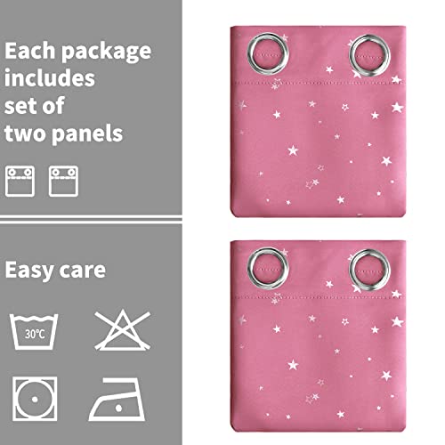 Image of BGment Kids Blackout Curtains for Bedroom - Grommet Thermal Insulated Silver Star Print Room Darkening Curtains for Living Room, Set of 2 Panels (46 x 90 Inch, Pink)