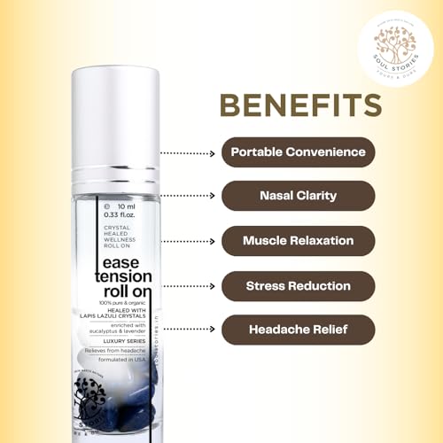 Image of Soul Stories Ease Tension Roll-On - 10ml Stress Relief & Mind Relaxing Aromatherapy Oil | with Peppermint, Lavender, Eucalyptus & Lapis Lazuli | Helps Calm Mind & Ease Head Tension