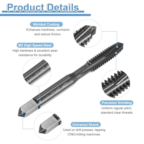 QUARKZMAN 2 Stück Maschine Gewindebohrer Spitze 1/4-20 UNC Spitzengewindeschneider HSS6542 Universelle und Hochwertige Gewindebohrer Nitrierte Oberfläche Schwarz