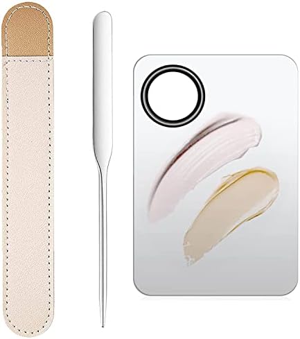 Makeup Spatula and Makeup Palette, Stainless Steel Foundation Palette & Tiny Spatula Tool for Nail, Art, Eye Shadow, Eyelash, Face Makeup (Stainless Steel Palette)