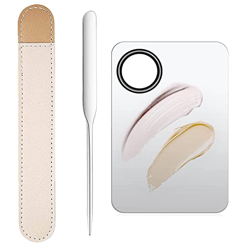 Makeup Spatula And Makeup Palette, Stainless Steel Foundation Palette & Tiny Spatula Tool For Nail, Art, Eye Shadow, Eyelash, Face Makeup (Stainless Steel Palette) #TOP2