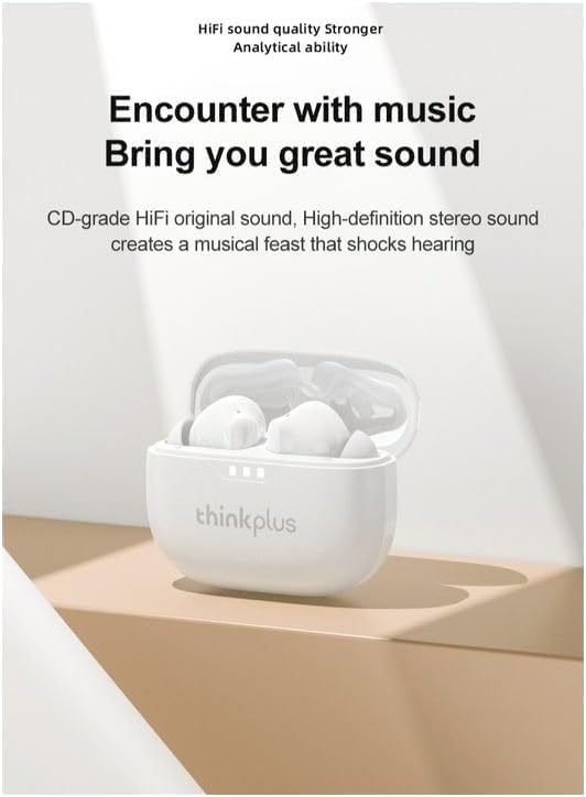 Lenovo Thinkplus LP3 Pro white earbuds in charging case, emphasizing HiFi sound quality.
