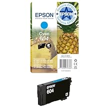 خراطيش حبر الأناناس من سلسلة Epson 604 لطابعة Inkjet ، Singlepack 1 Color Cyan 2 ml ، STD Format ، مطبوعات منزلية ومكتب موثوقة ، تغليف التجزئة