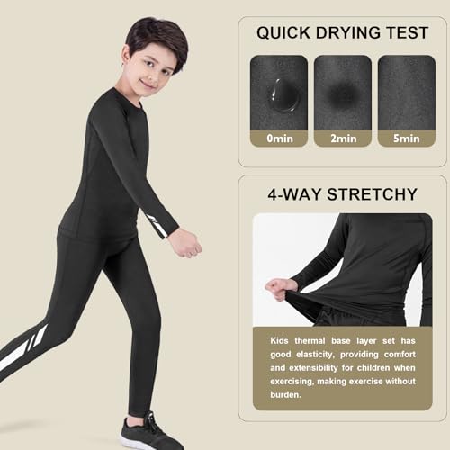 Startseite Base Layer Kids - Athletic Breathable Kids Thermals with Reflective Strips Long Sleeve Compression Base Layer Set, Fleece Lined Football Skins for Football Hockey Sports, Black 28 - Image 2