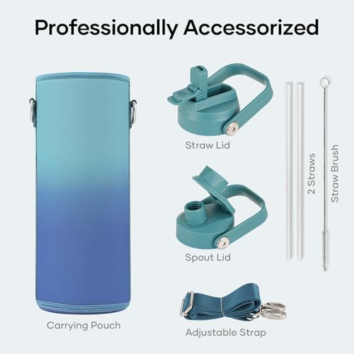 Image of BUZIO 24 oz Insulated Stainless Steel Water Bottle with Straw & Spout Lids