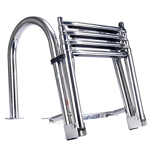 Amarine Made 4 Steps Premium Stainless Folding Rear Entry Pontoon Boat Ladder w/Extra