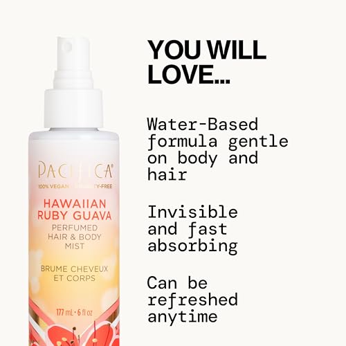Image of Pacifica Hawaiian Ruby Guava Hair Perfume & Body Fragrance Spray Mist - Body Mist Fragrance w /Grapefruit, Patchouli, Sugar Notes & Geranium Clean Beauty Alcohol-Free, Vegan & Cruelty-Free, 6 oz