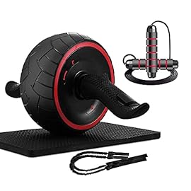 BIAJEK Fitness Resistance Bands Ab Roller Wheel with Knee Mat Skip Jump Rope Workout Gym Equipment for Men Women Abdominal Exercise (Color : White-Dinosaur Doodle4, Size : 1 Set)