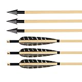 Huntingdoor Pheasant Feathers Wooden Hunting Arrows Archery 6Pk with A-806 Broadhead 150grain for Recurve Bow or Longbow