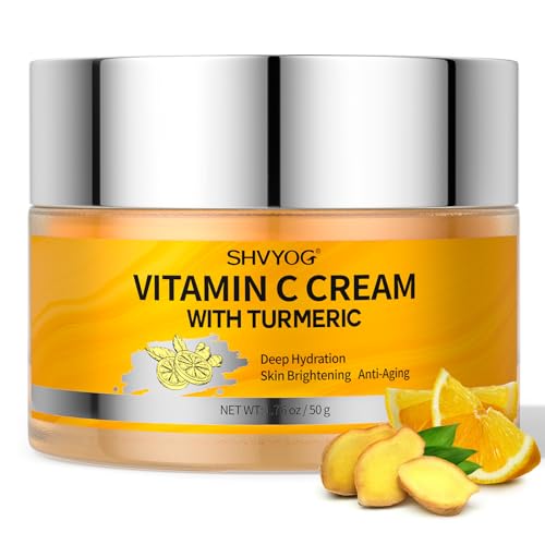 Kurkuma Vitamin C Gesichtscreme, VC Gesichtsfeuchtigkeitscreme, Anti Aging Feuchtigkeits Hautstraffungs und Aufhellungscreme für dunkle Flecken, Falten, ungleichmäßigen Hautton, Tages und Nachtcreme