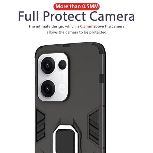 Image of Pikkme Back Cover for Oppo Reno 13 5G | 360 Protection | Ring Holder | Kickstand | Tough Armor Case (Black)