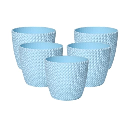 Image of Gamla for Home Decoration Capri Round Plastic Pots for Lawn | Terrace and Home Garden | Planters Flower Pot for Outdoor and Indoor Garden | Pots for Garden Plants | Set of 5