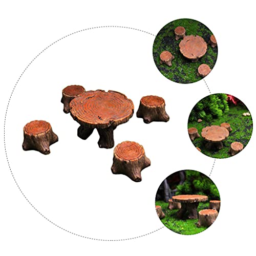Cabilock 5Pcs Miniature Table And Chairs Set Fairy Garden Furniture Ornaments Dollhouse Resin Fairy Tree Stump Stool Bench For Micro Landscape Decor #TOP7