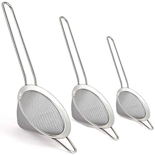 AxeSickle 3 Pcs Fine Mesh Strainers 304 Stainless Steel Strainer 2.7 , 3.9 , 5.5  Inch Conical Strainers for Straining Teas, Sifting Flour, Sugar, Spices and Herbs.