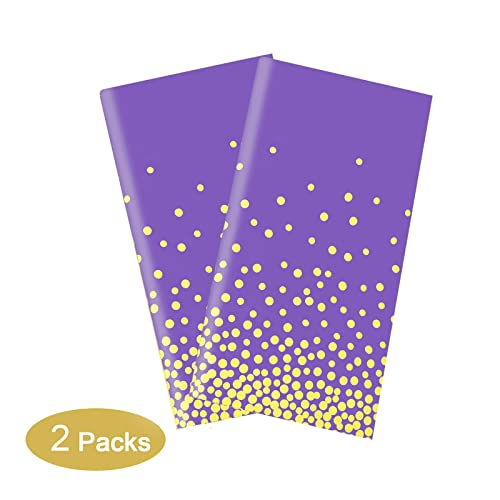 Gexolenu 2 Pack Premium Purple And Gold Disposable Plastic Tablecloth For Rectangle Tables(54" X 108"), Disposable Waterproof Table Cover For Birthday, Graduation, Gold Table Cloths Party Supplies #TOP1