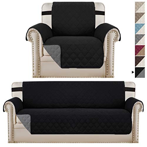 H.VERSAILTEX Reversible Black Chair Cover and Sofa Cover Bundle