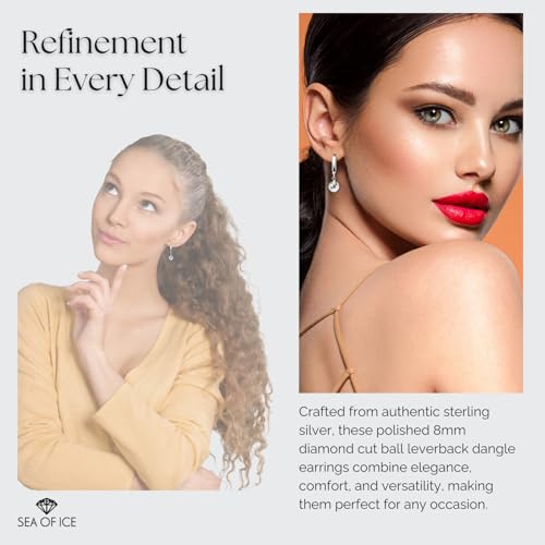 Sea of Ice Sterling Silver Ball Beads Leverback Drop Dangle Earing– Diamond-Cut 8mm Ball Beads - Elegant Sterling Silver Earrings for Women – Nickel-Free Jewelry3