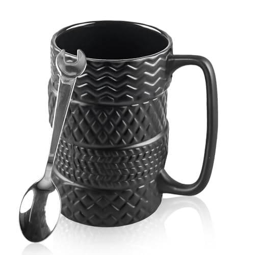 500 ML Reifentasse mit Löffel, Keramik Reifentasse mit Löffel, Kaffeetasse Groß, 3D Große Becher mit Henkel, Geschenke für Männer, Geschenke...