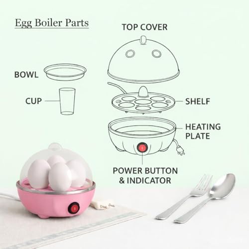 Image of Egg Boiler Electric Automatic Off 7 Egg Poacher For Steaming, Cooking, Boiling And Frying, 350 Watts (PINK)