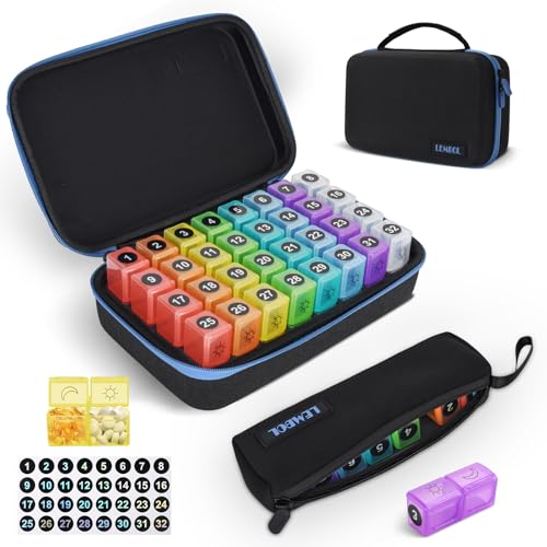 Monthly Pill Organizer 2 Times a Day, 30 Day Pill Organizer Box AM PM with Weekly Pill Bag,32 Daily Large Compartments,1 Month Pill Holder to Hold Vitamins, Medication and Supplements