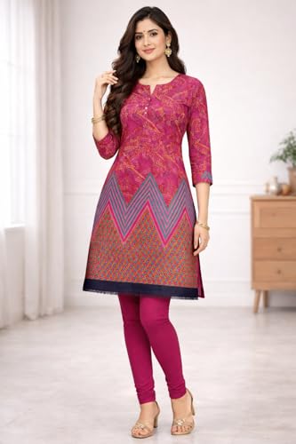 Image of Women's Cotton Blend Unstitched Kurti Set for Women | A-Line Style Dress Material | 2-Piece Traditional Ethnic Wear Suit Fabric