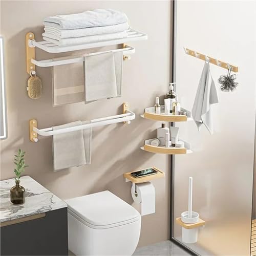 Toallero doble de aluminio y madera de 60 cm plegable para baño 3
