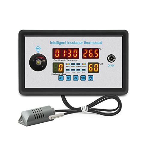 Dacvgog ZFX-W9002 Termostato inteligente con control de temperatura y humedad, incubadora de 360 grados, giro automático de huevos, 12 V