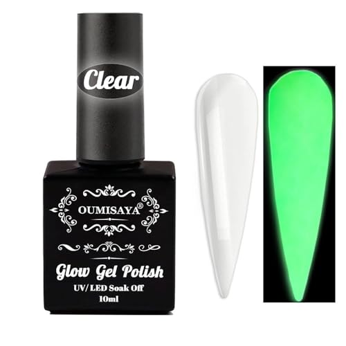 Oumisaya Glow in the dark Clear Gel Nail Polish 10ML Semi-Clear Jelly gel polish Glow Green color for nail art design (GP66eCG)