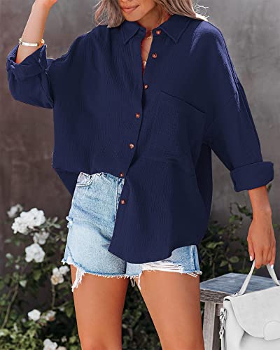 Image of NOLLSOM Casual Shirts for Women Long Sleeve Button Down Blouses Fall 2026 Solid Color Trendy Tops with Pocket