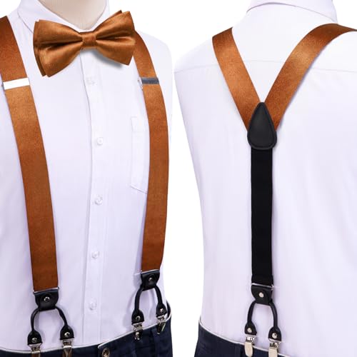 Image of Dubulle Suspender and Bow Tie for Men Paisley Solid Mens Suit Braces Pretied Bowtie and Handkerchief Cufflinks Formal Wedding