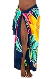 SHU-SHI Womens Hibiscus Floral Sarong Pareo Cover Up Bathing Suit Women Flower Beach Wrap Long Pool Trip Resort Skirt Lime Green