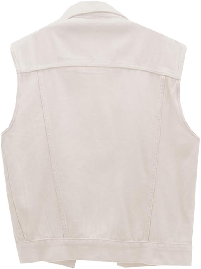LifeShe Womens Beading Pearls Sleeveless Denim Vest Jean Jacket Coat… - Image 2