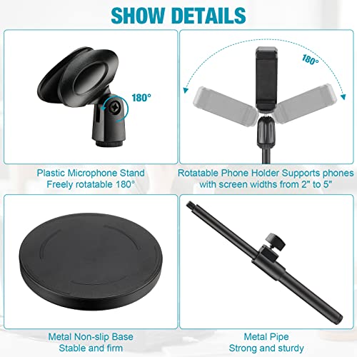 Hoteam 4 Packs Adjustable Desktop Microphone Stand Table Mic Stand With Mic Clip Cell Phone Clip 5/8" Male To 3/8" Female Screw Adapter For Podcast #TOP3