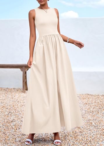 Image of KIRUNDO Summe Sleeveless Maxi Dresses for Women 2026 Spring Wedding Guest A Line Tank Elegant Flowy Beach Long Sundress