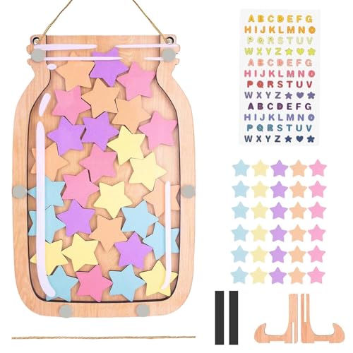 Reward Jar with 30 Stars Magnetic Reward Jar for Good Behaviour Wooden Rewards Chart with Stickers Motivate Good Behavior Incentive Jars for Students for Daily Routine Chores Bedtime & Class