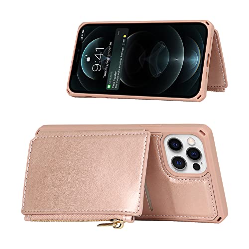 Portefeuille iPhone 11 zippé anti-perte avec porte-cartes et sangle pour éviter les chutes