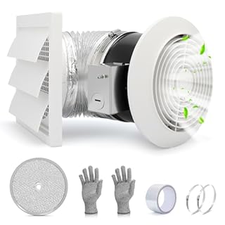 EJVFN 512M Bathroom Exhaust Fan, 6 Inch Wall Mounted Kitchen Exhaust Fan with White Grille, 80 CFM 4.0 Sones, 15-Inch Retractable Duct, Garage Fan, Bathroom Fan, Attic Fan