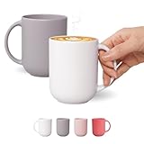 BOWLBOWL 12 oz Ceramic Coffee Mug, Matte Pink White Gray Coffee Mug for Office and Home, Handmade in Korea! Set of 2 (White&Gray)