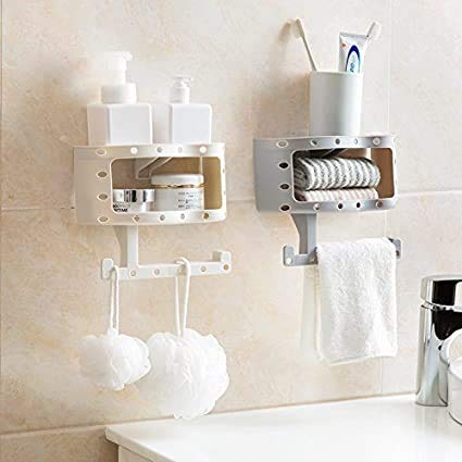 Techpugg Plastic Bathroom Wall Shelf with Seamless Suction for Towels and Toilet Paper (Multicolour)